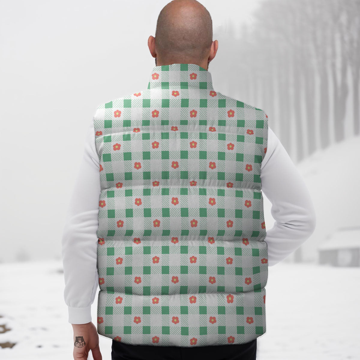 Daisy Tartan Green Print Pattern Down Vest