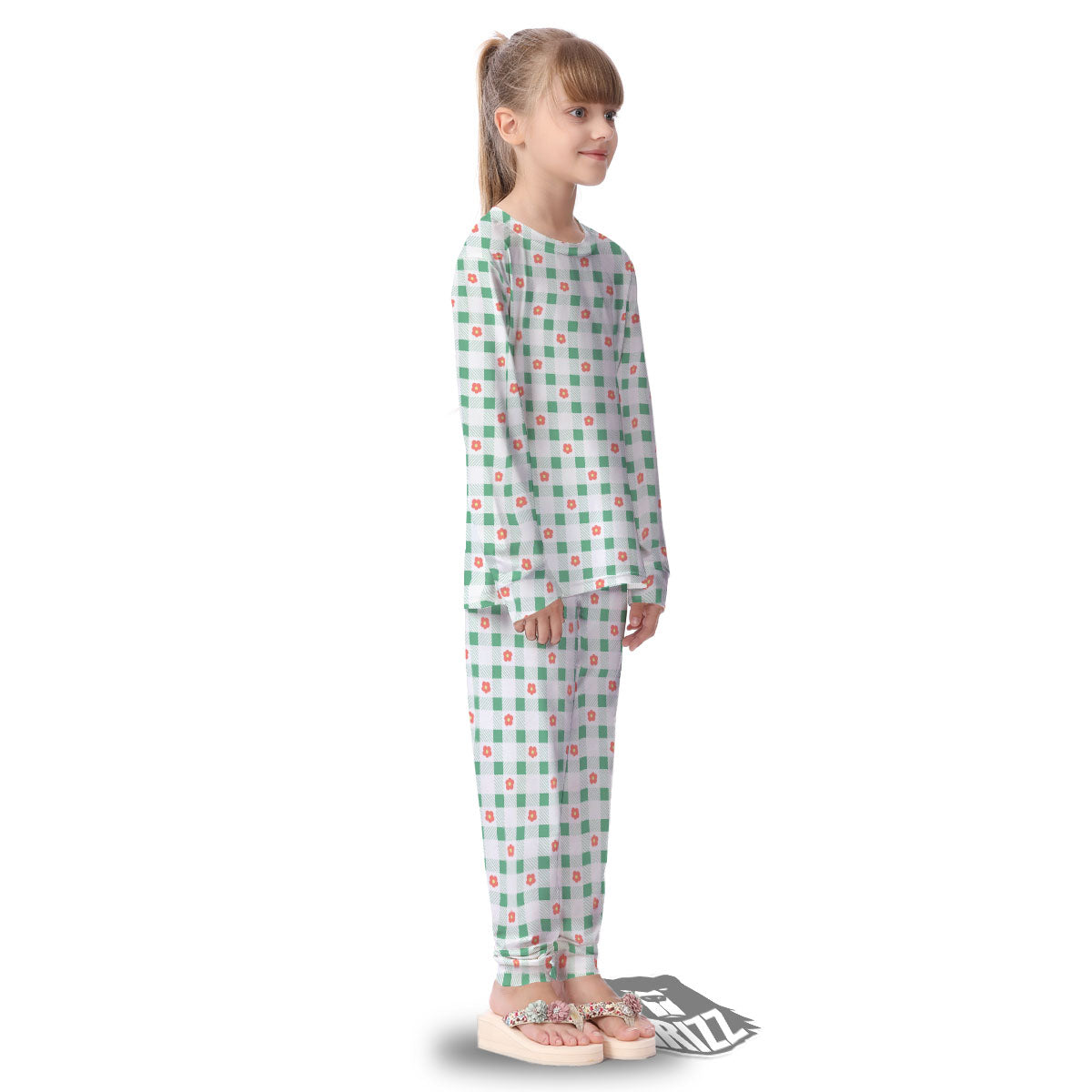 Daisy Tartan Green Print Pattern Kid's Pajamas-grizzshop