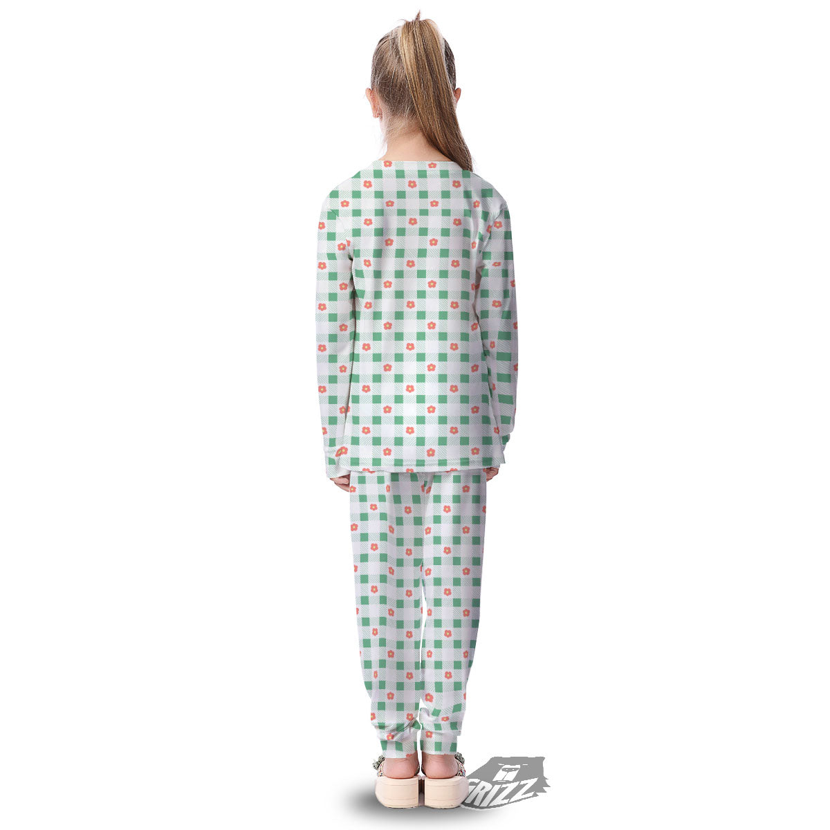 Daisy Tartan Green Print Pattern Kid's Pajamas-grizzshop