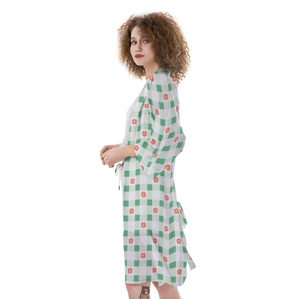 Daisy Tartan Green Print Pattern Kimono-grizzshop
