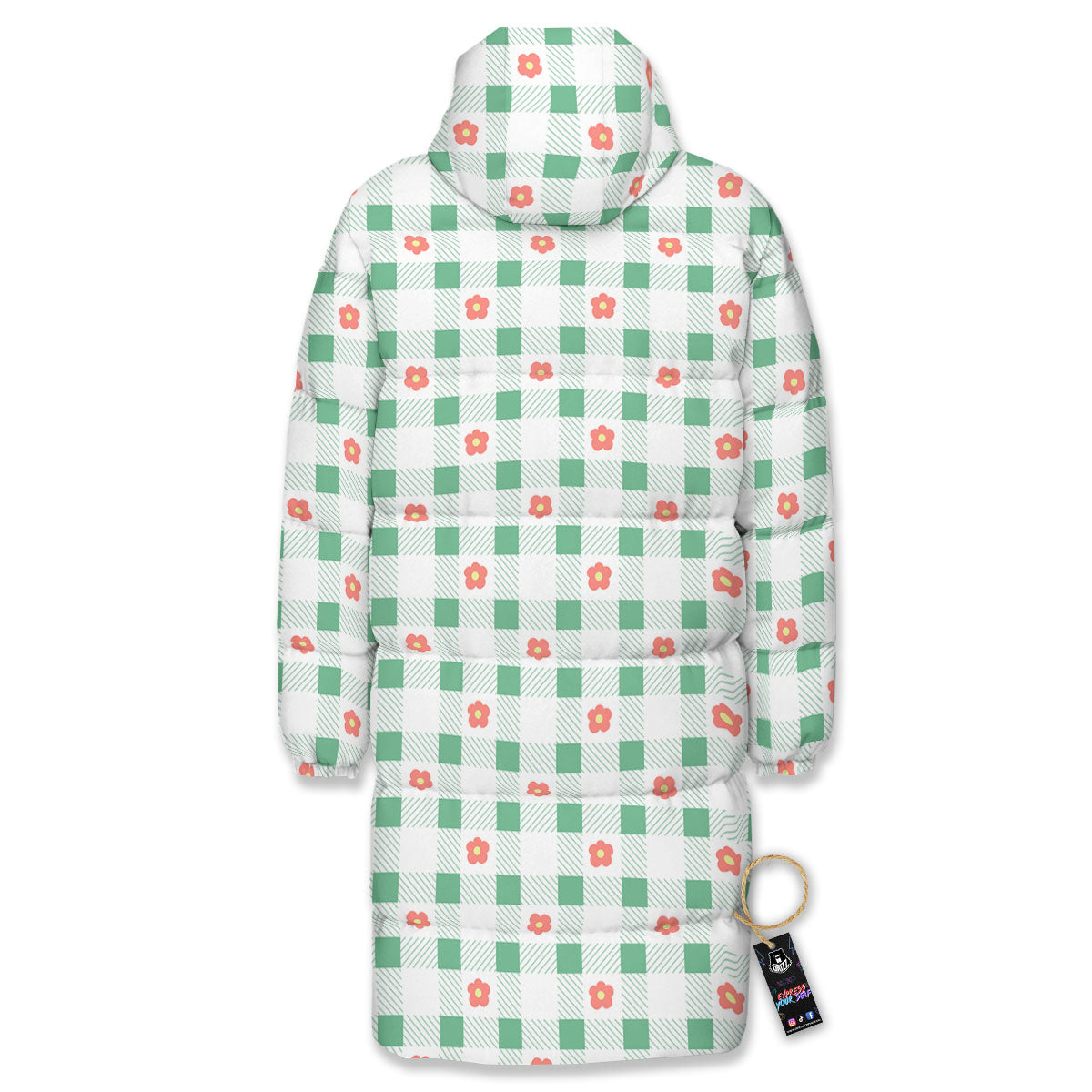 Daisy Tartan Green Print Pattern Long Down Jacket-grizzshop