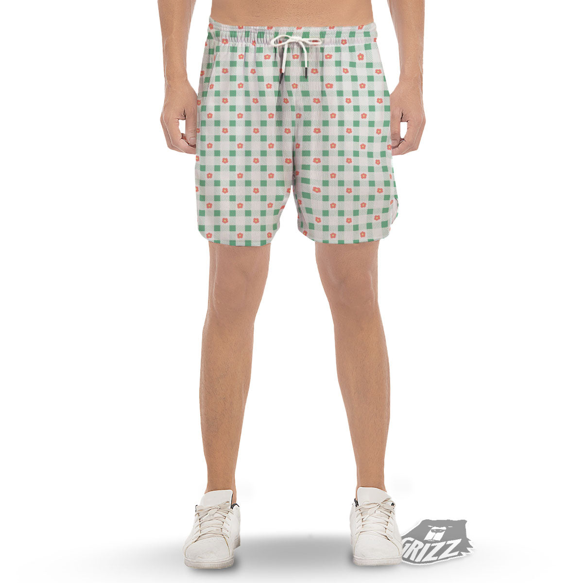 Daisy Tartan Green Print Pattern Men's Gym Shorts-grizzshop