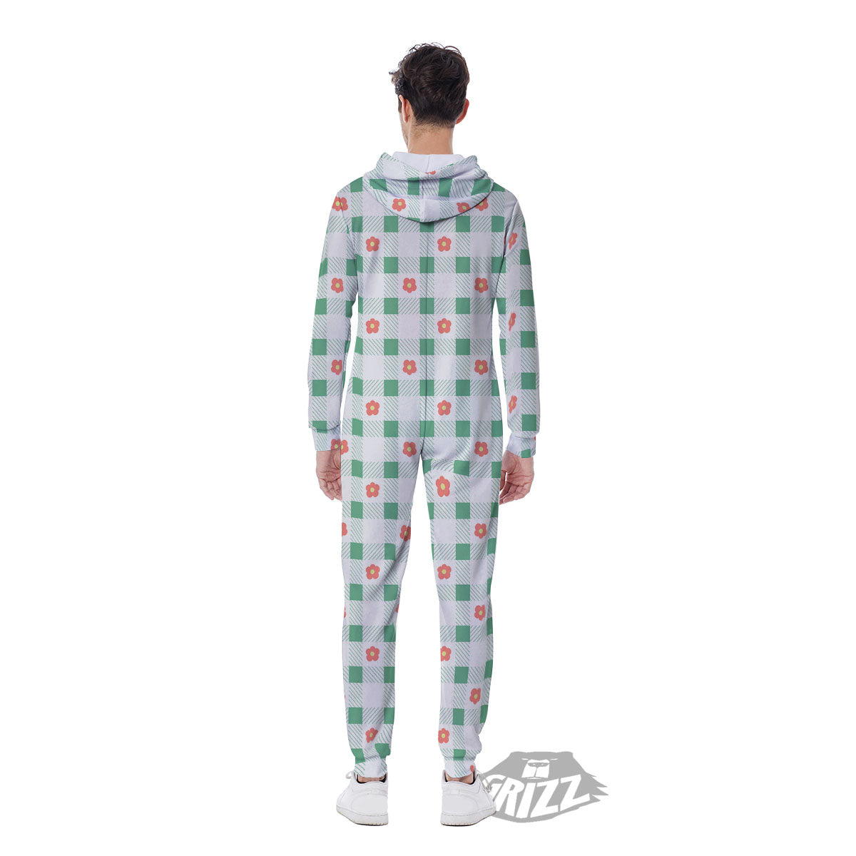 Daisy Tartan Green Print Pattern Men's Jumpsuit-grizzshop