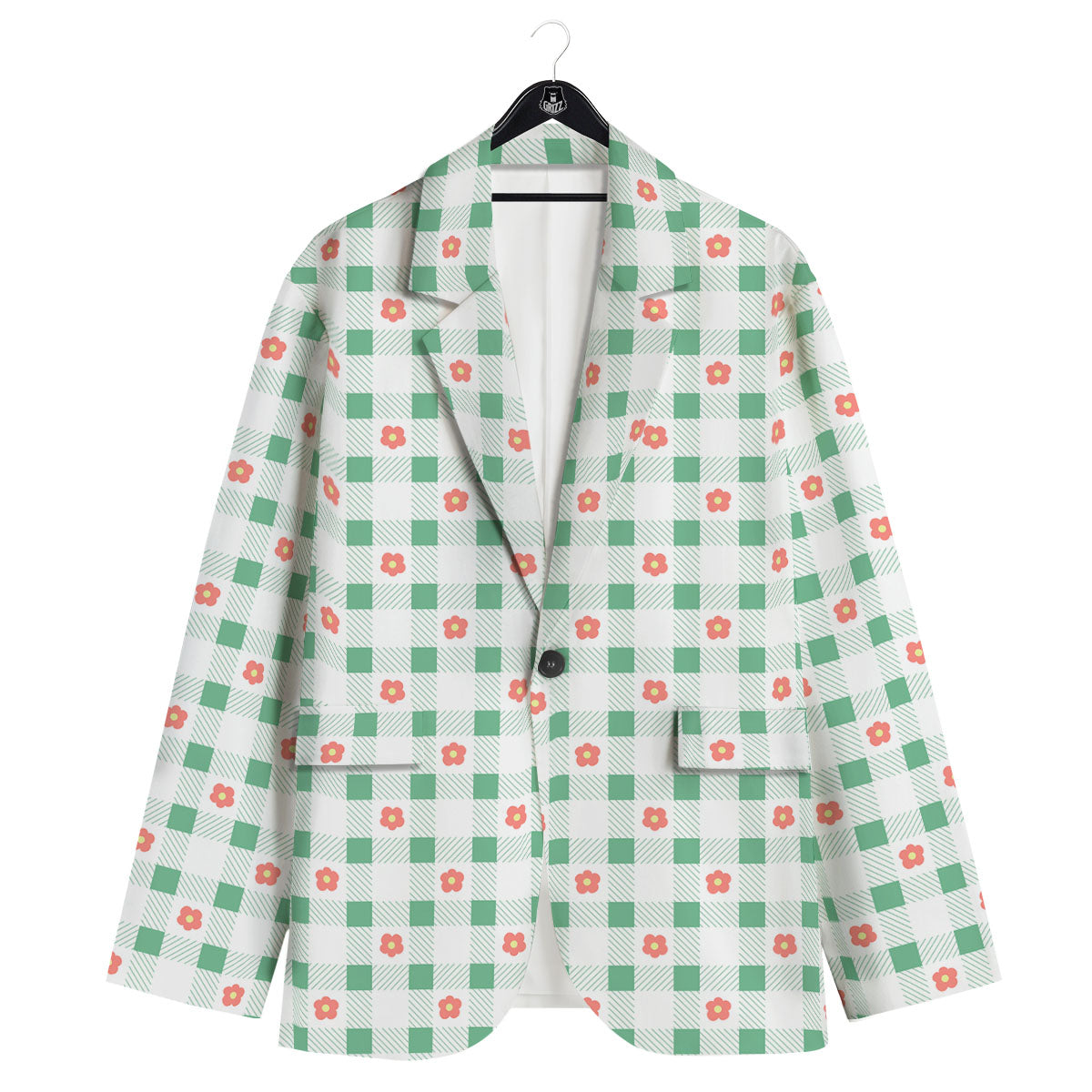 Daisy Tartan Green Print Pattern Men's Sport Coat-grizzshop