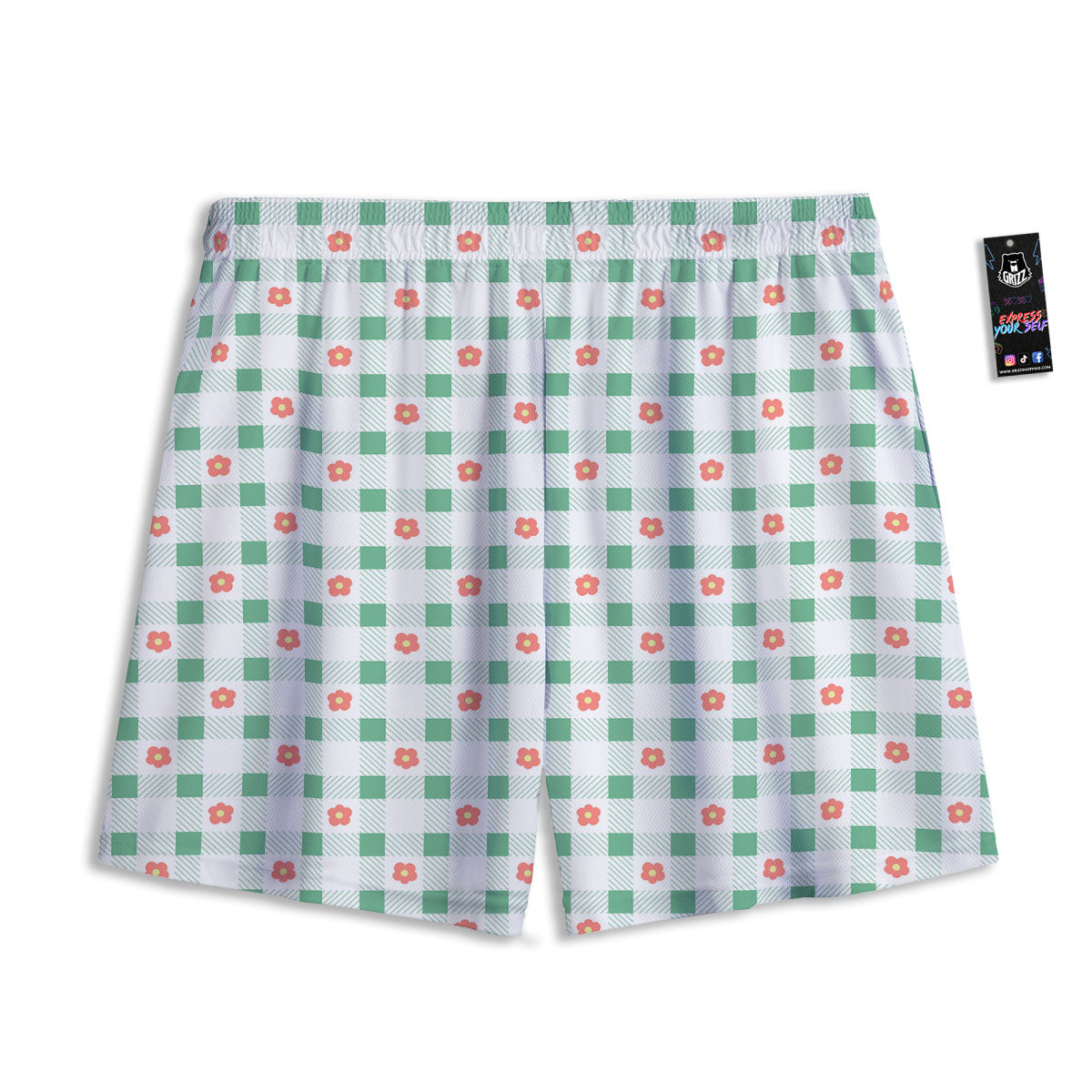 Daisy Tartan Green Print Pattern Mesh Shorts