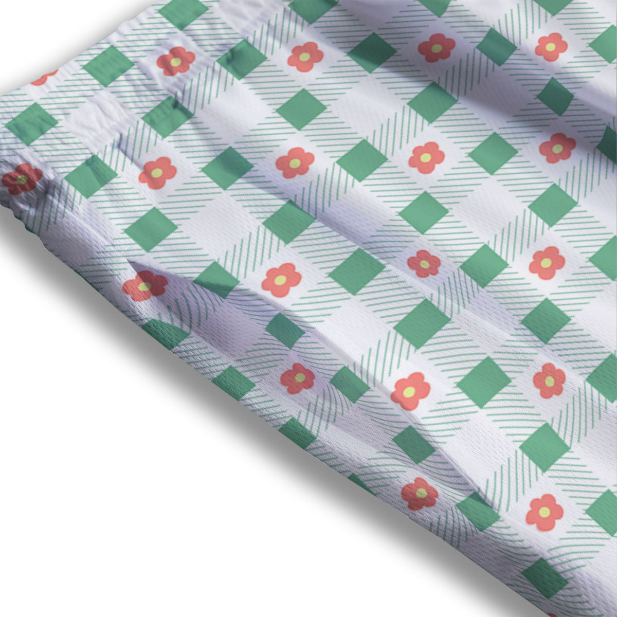 Daisy Tartan Green Print Pattern Mesh Shorts