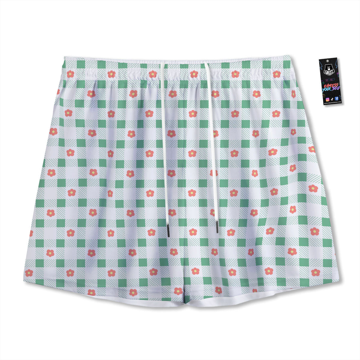 Daisy Tartan Green Print Pattern Mesh Shorts