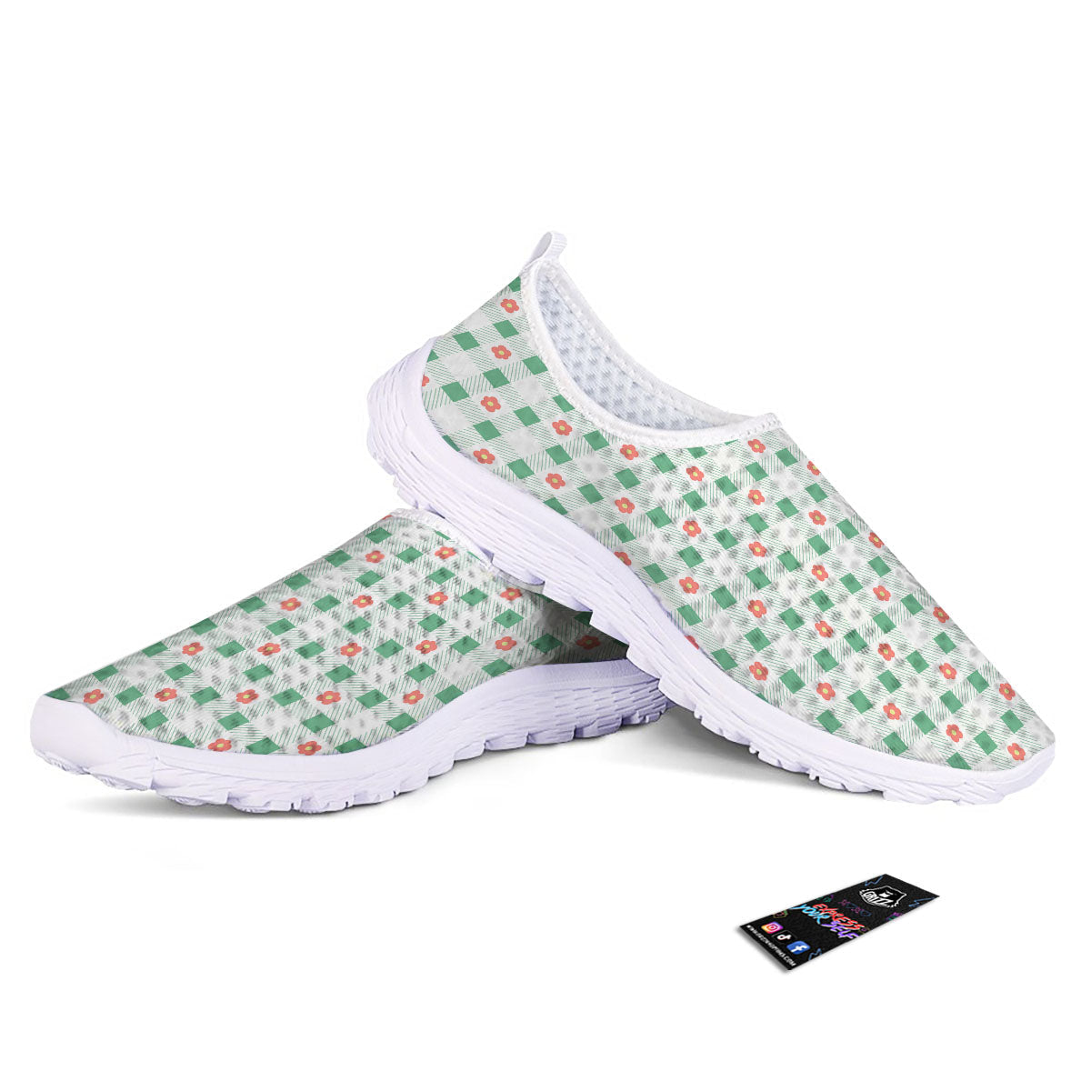 Daisy Tartan Green Print Pattern Nurse Shoes-grizzshop