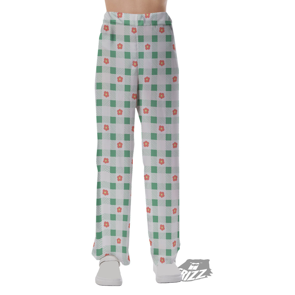 Daisy Tartan Green Print Pattern Pajama Pants-grizzshop
