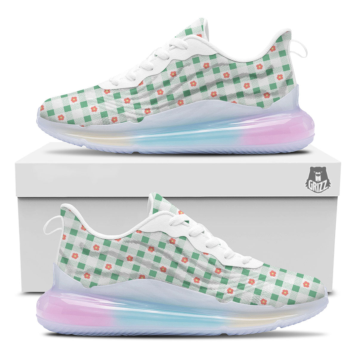 Daisy Tartan Green Print Pattern Running Sneakers-grizzshop