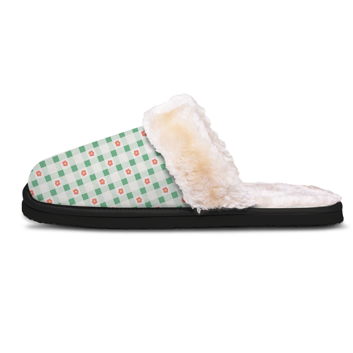 Daisy Tartan Green Print Pattern Slippers-grizzshop