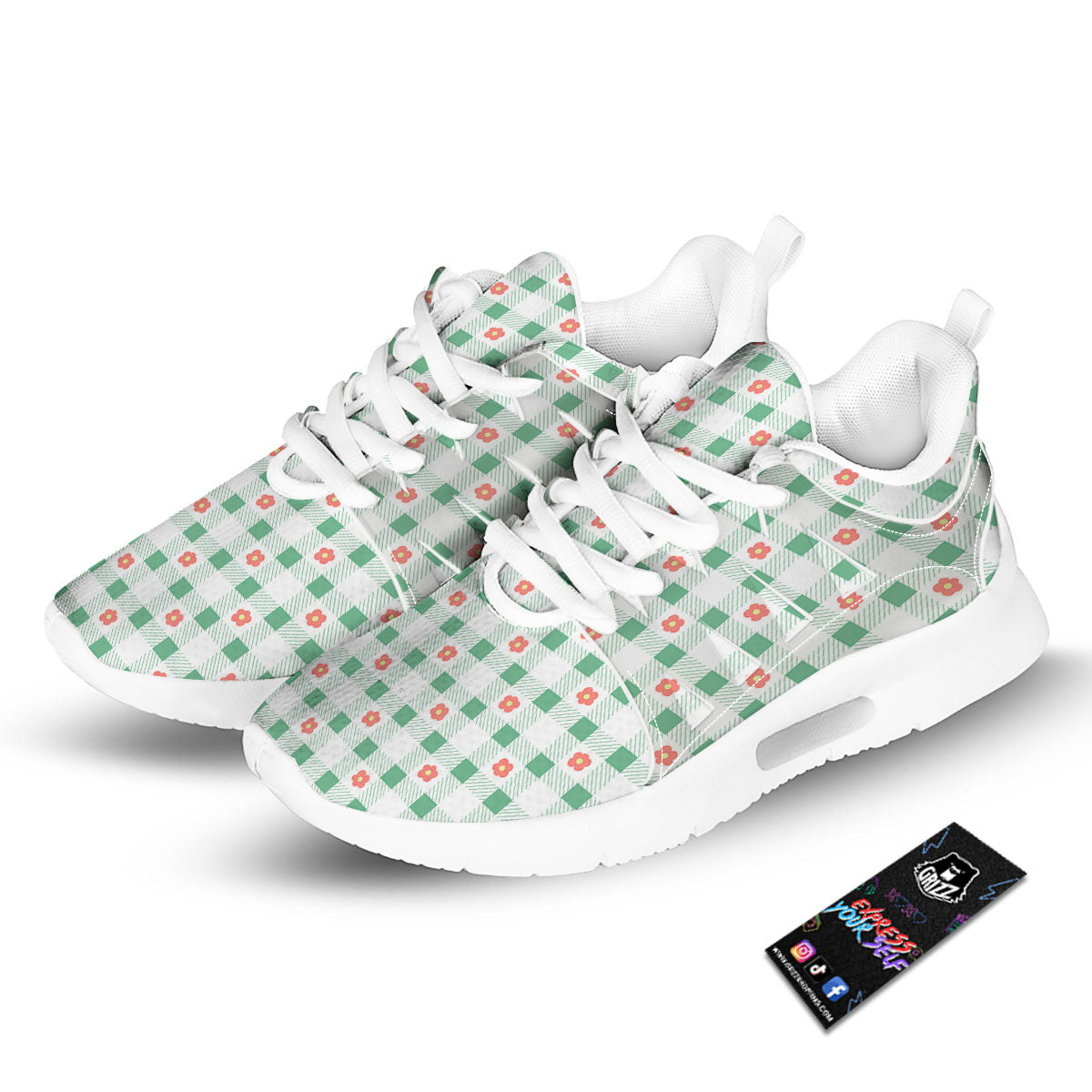 Daisy Tartan Green Print Pattern Tennis Shoes-grizzshop