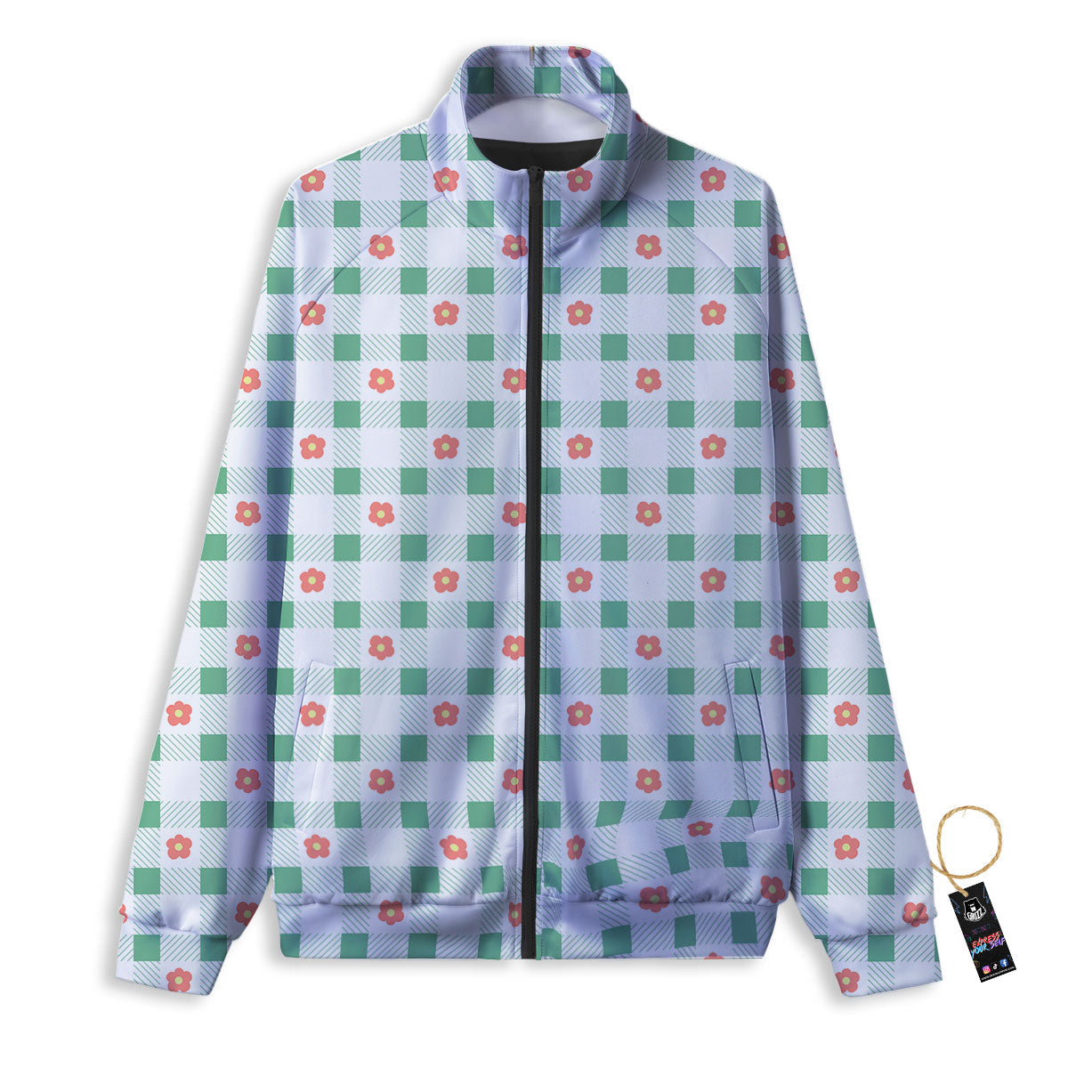 Daisy Tartan Green Print Pattern Track Jacket-grizzshop