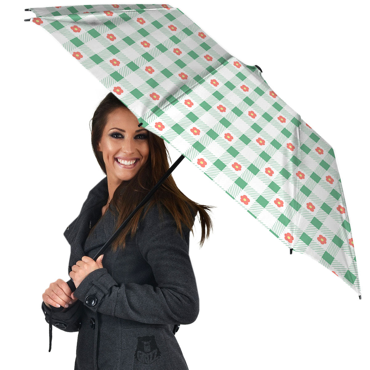 Daisy Tartan Green Print Pattern Umbrella-grizzshop
