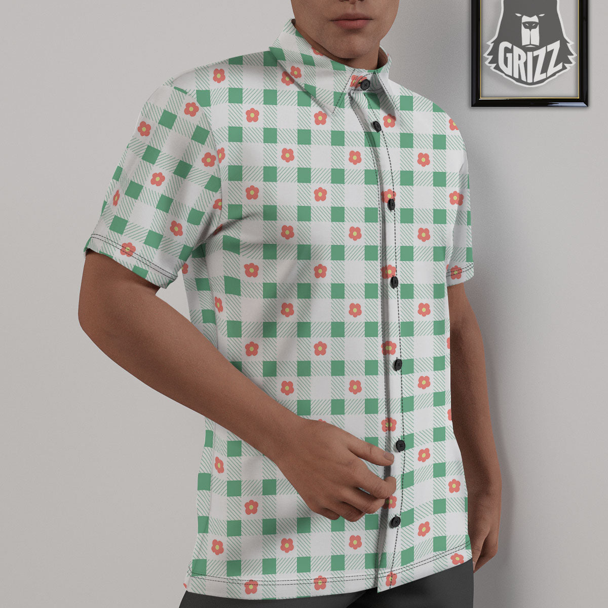 Daisy Tartan Green Print Pattern Untucked Shirts-grizzshop