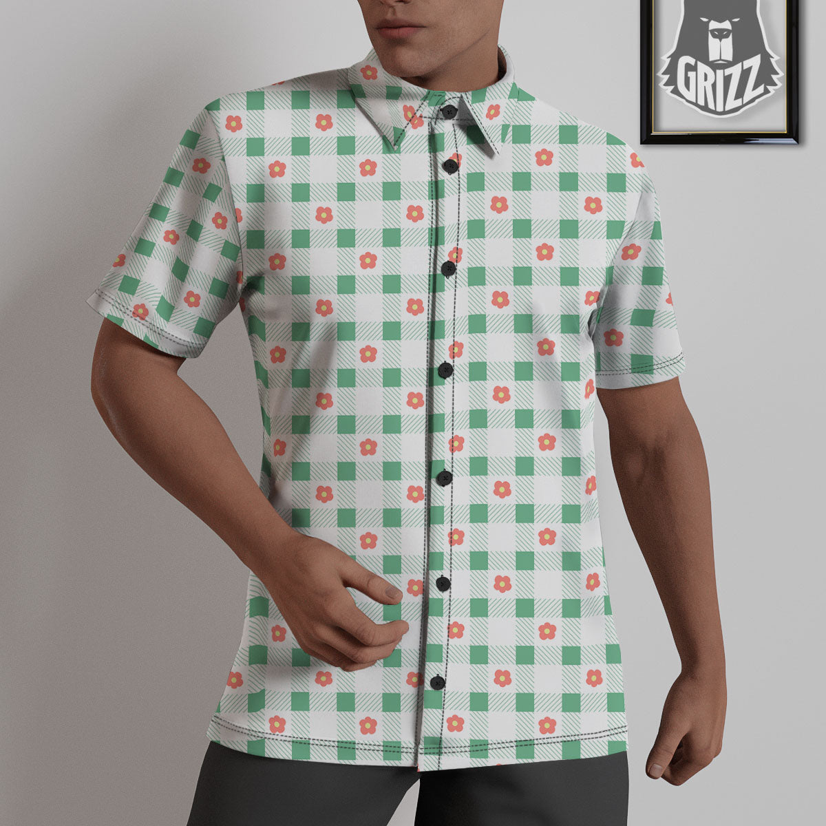 Daisy Tartan Green Print Pattern Untucked Shirts-grizzshop
