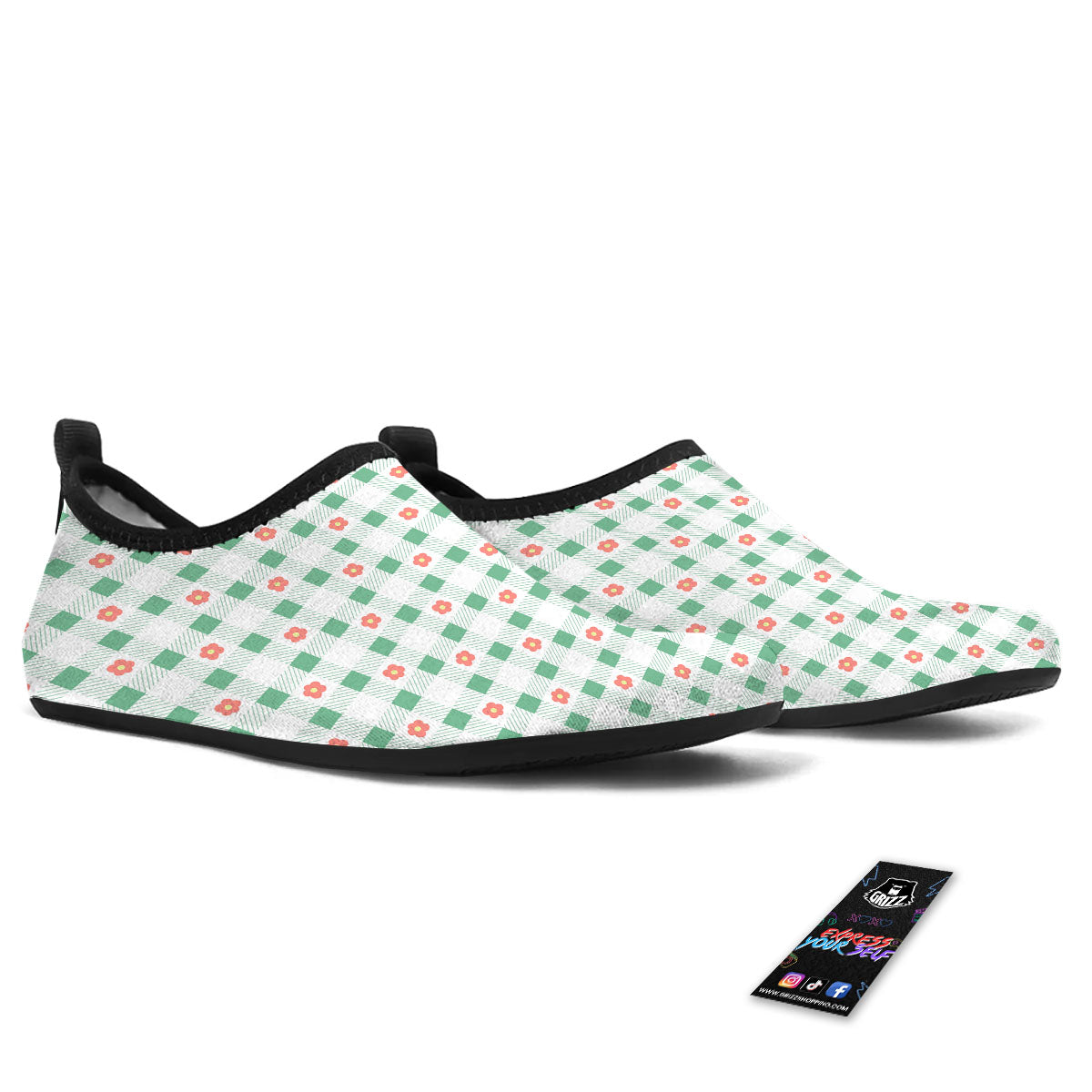 Daisy Tartan Green Print Pattern Water Shoes-grizzshop