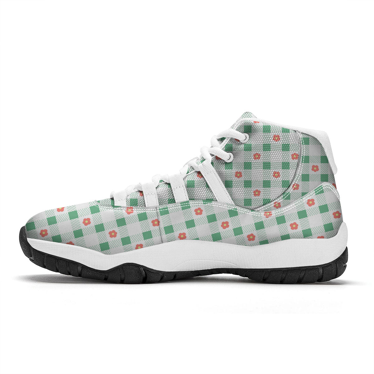 Daisy Tartan Green Print Pattern White Bball Shoes-grizzshop