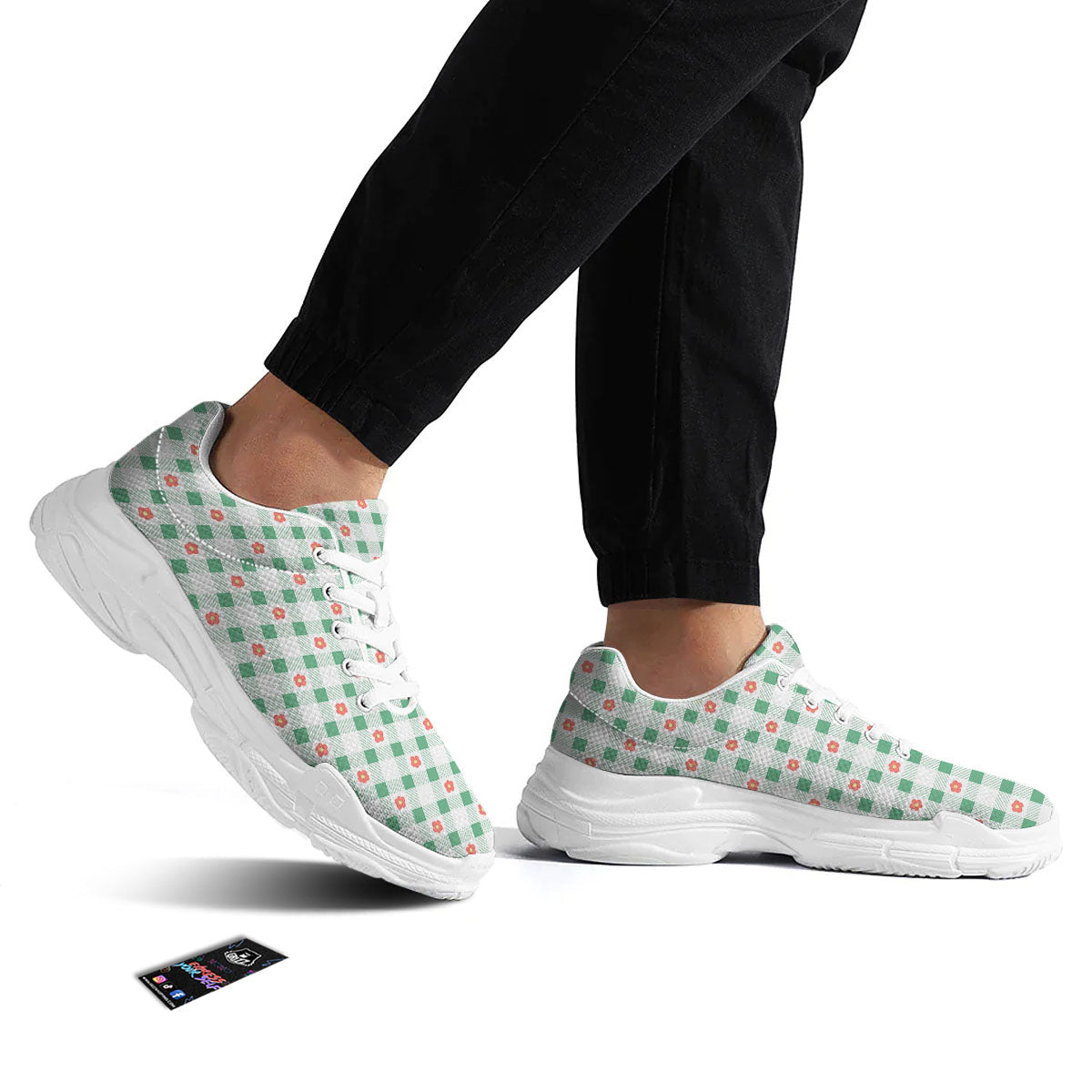 Daisy Tartan Green Print Pattern White Chunky Shoes-grizzshop