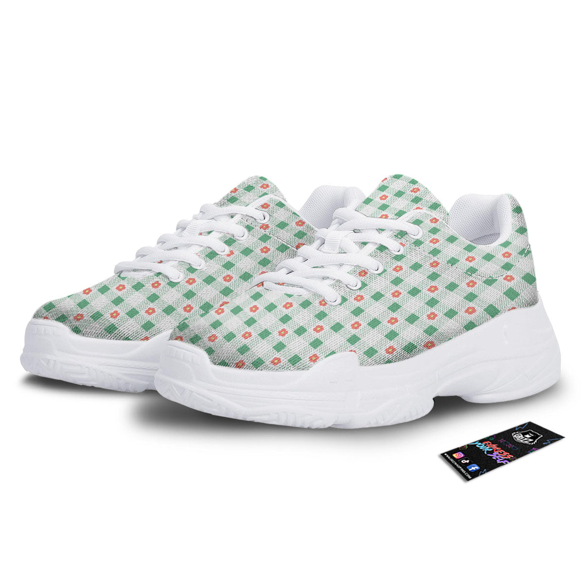 Daisy Tartan Green Print Pattern White Chunky Shoes-grizzshop