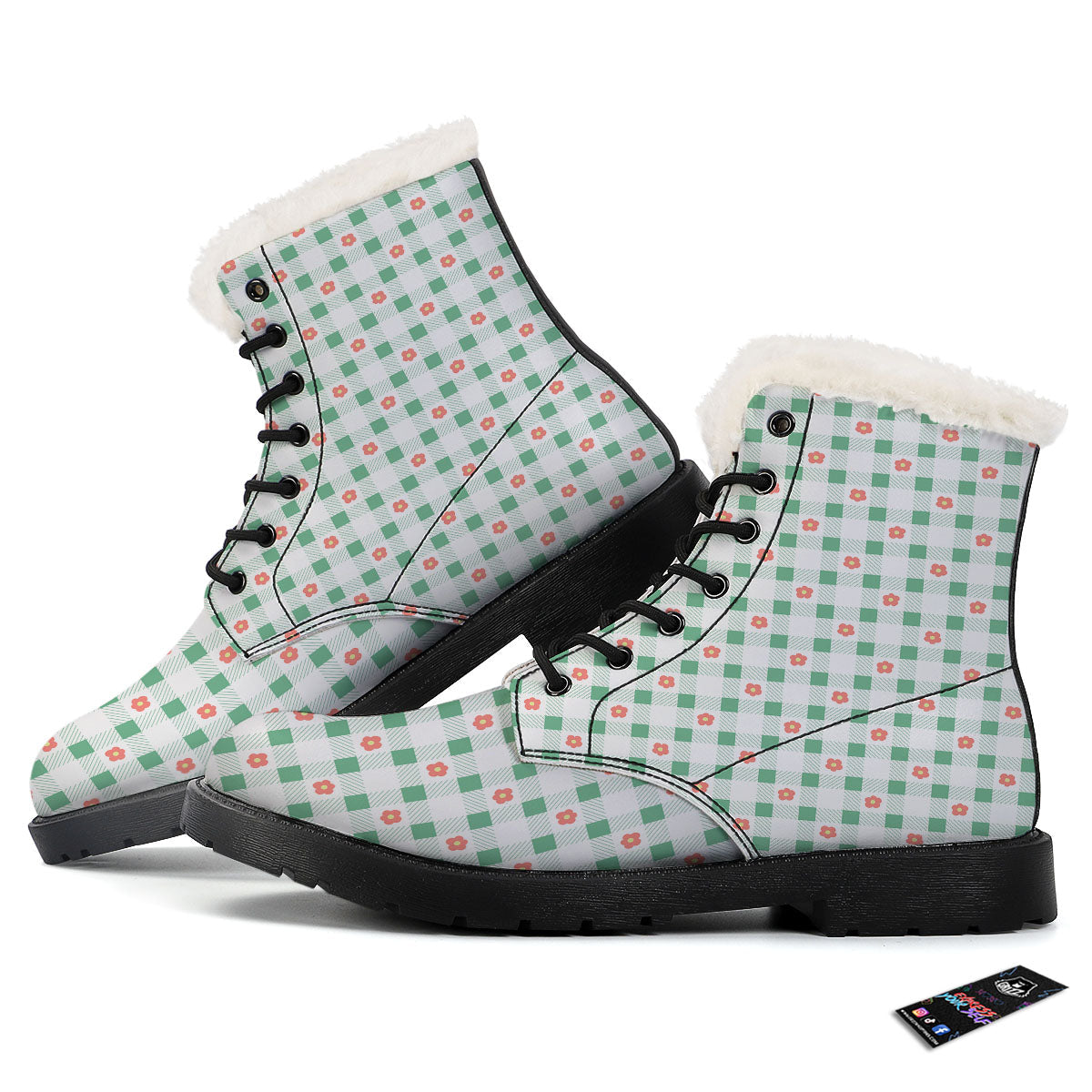 Daisy Tartan Green Print Pattern Winter Boots-grizzshop
