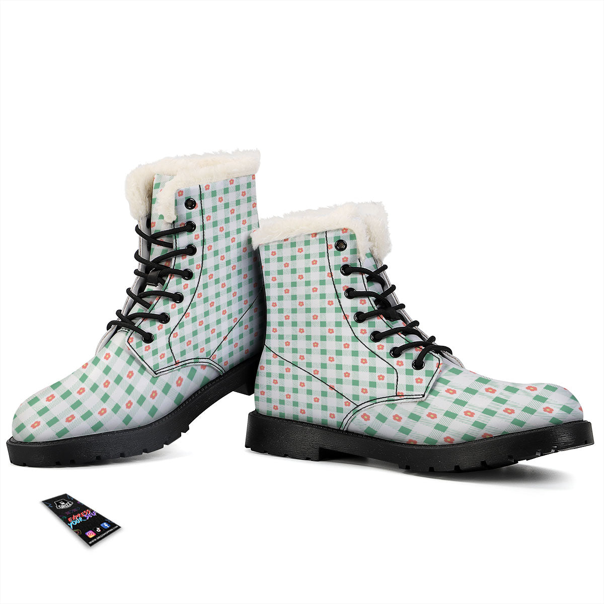 Daisy Tartan Green Print Pattern Winter Boots-grizzshop