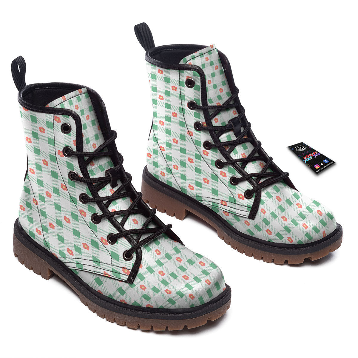 Daisy Tartan Green Print Pattern Work Boots-grizzshop