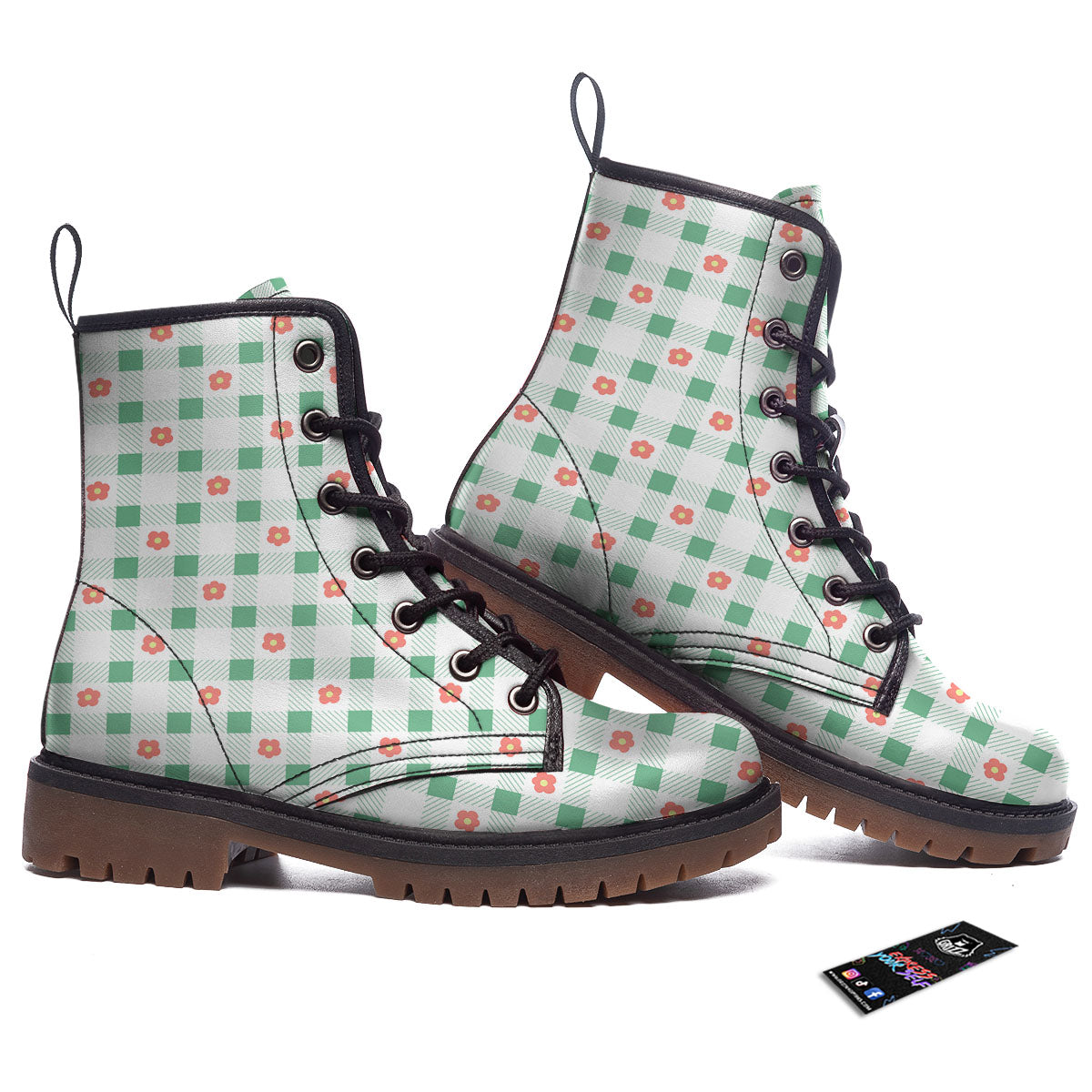 Daisy Tartan Green Print Pattern Work Boots-grizzshop