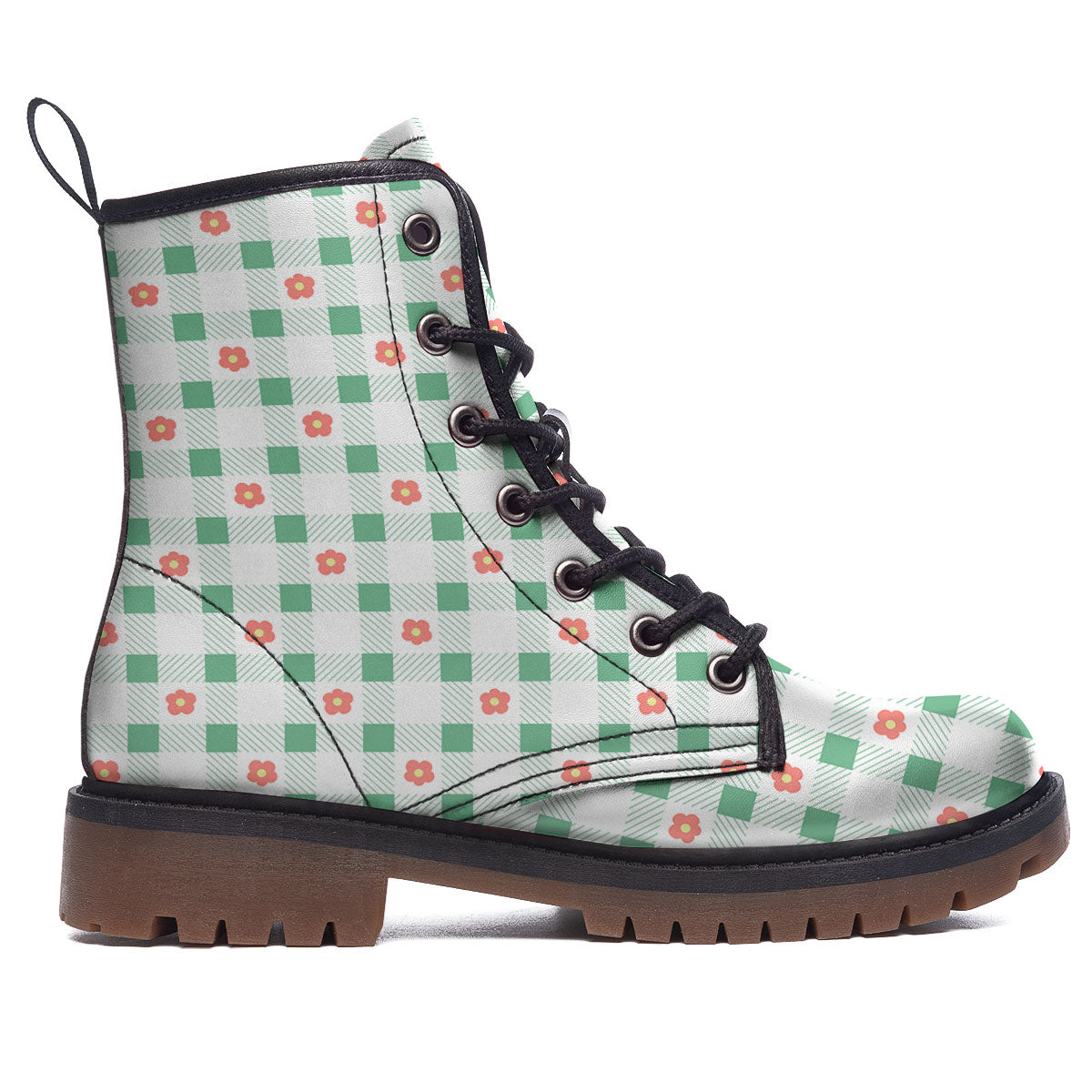 Daisy Tartan Green Print Pattern Work Boots-grizzshop