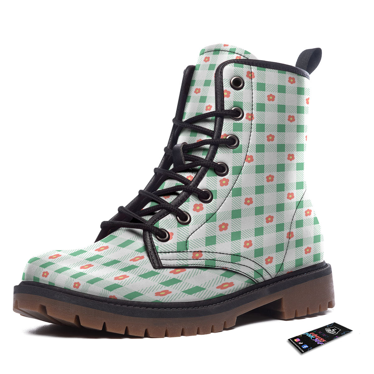 Daisy Tartan Green Print Pattern Work Boots-grizzshop