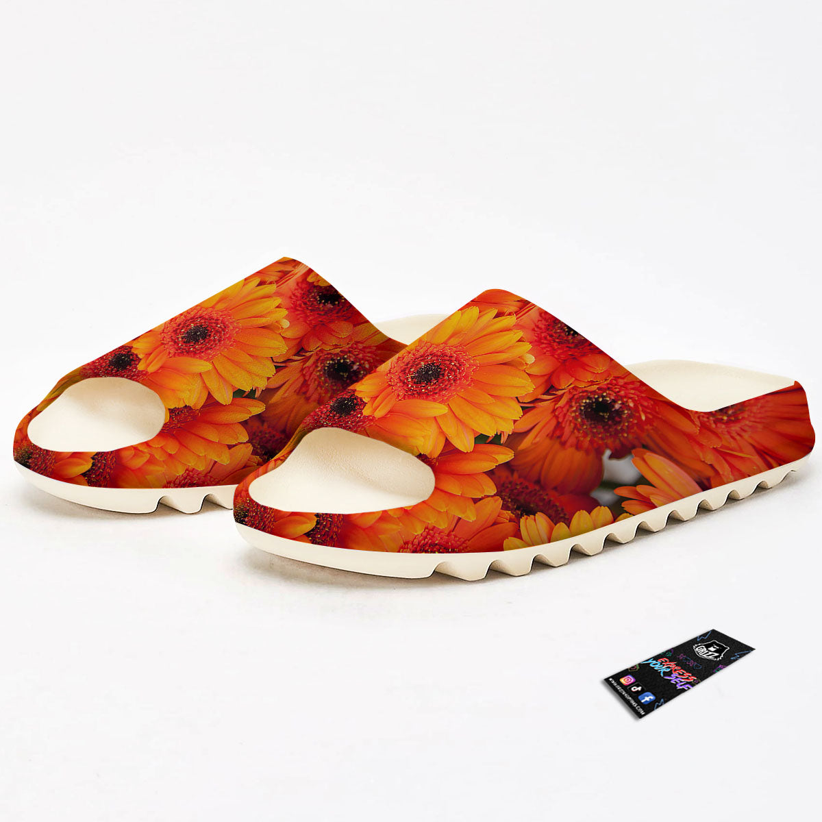 Daisy Orange Flower Print Sandals-grizzshop