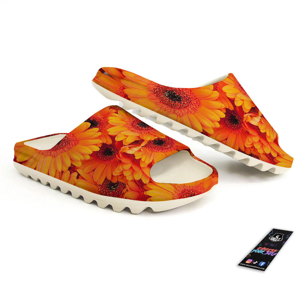 Daisy Orange Flower Print Sandals-grizzshop