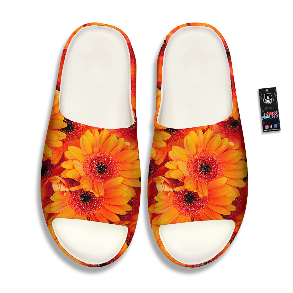 Daisy Orange Flower Print Sandals-grizzshop