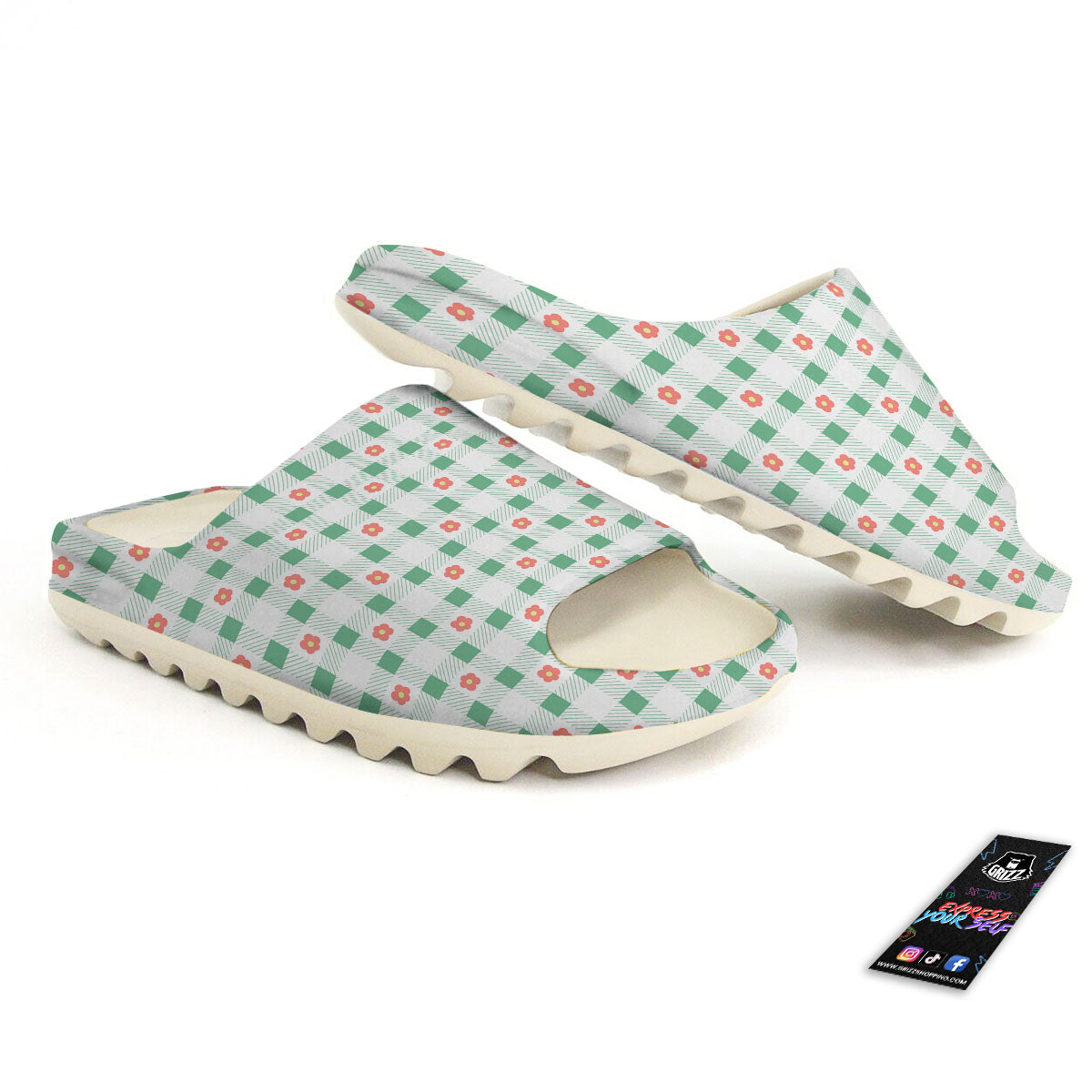 Daisy Tartan Green Print Pattern Sandals-grizzshop