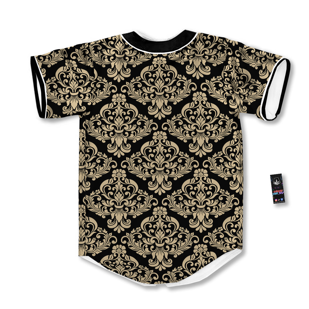 Damask Beige And Black Print Pattern Baseball Jersey-grizzshop