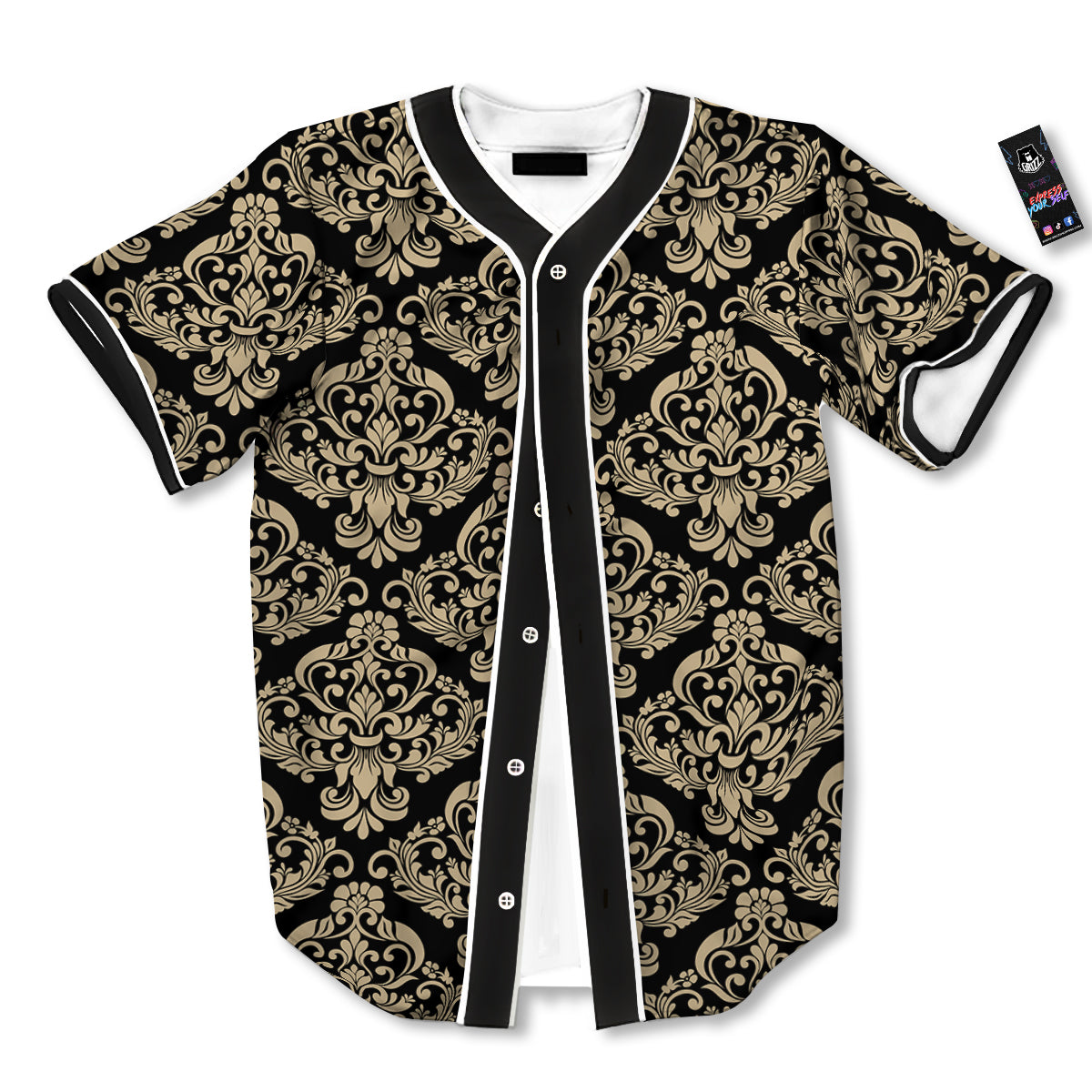 Damask Beige And Black Print Pattern Baseball Jersey-grizzshop