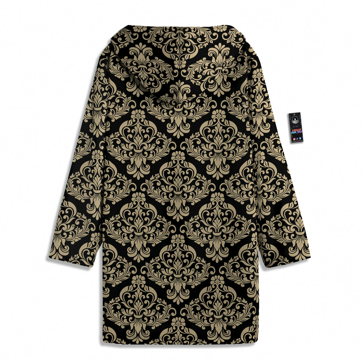 Damask Beige And Black Print Pattern Men's Windbreaker Jacket-grizzshop