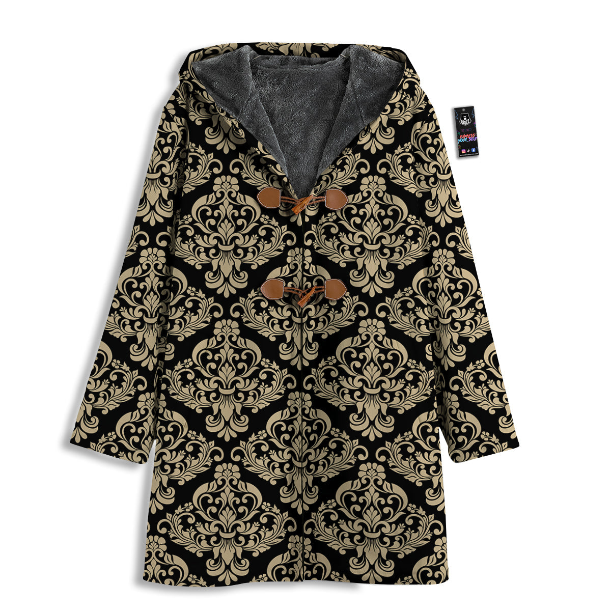 Damask Beige And Black Print Pattern Men's Windbreaker Jacket-grizzshop