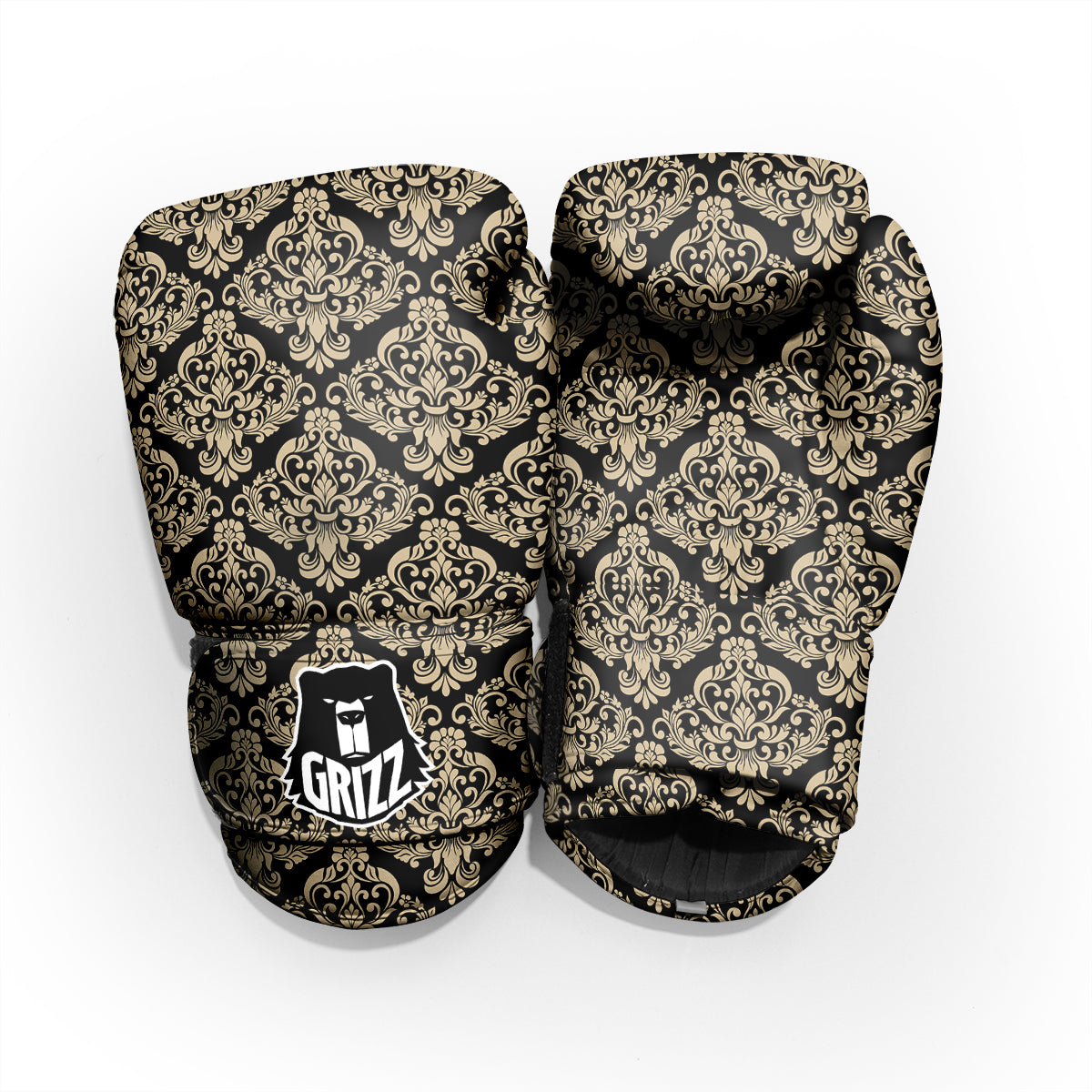 Damask Beige And Black Print Pattern Pro Boxing Glove