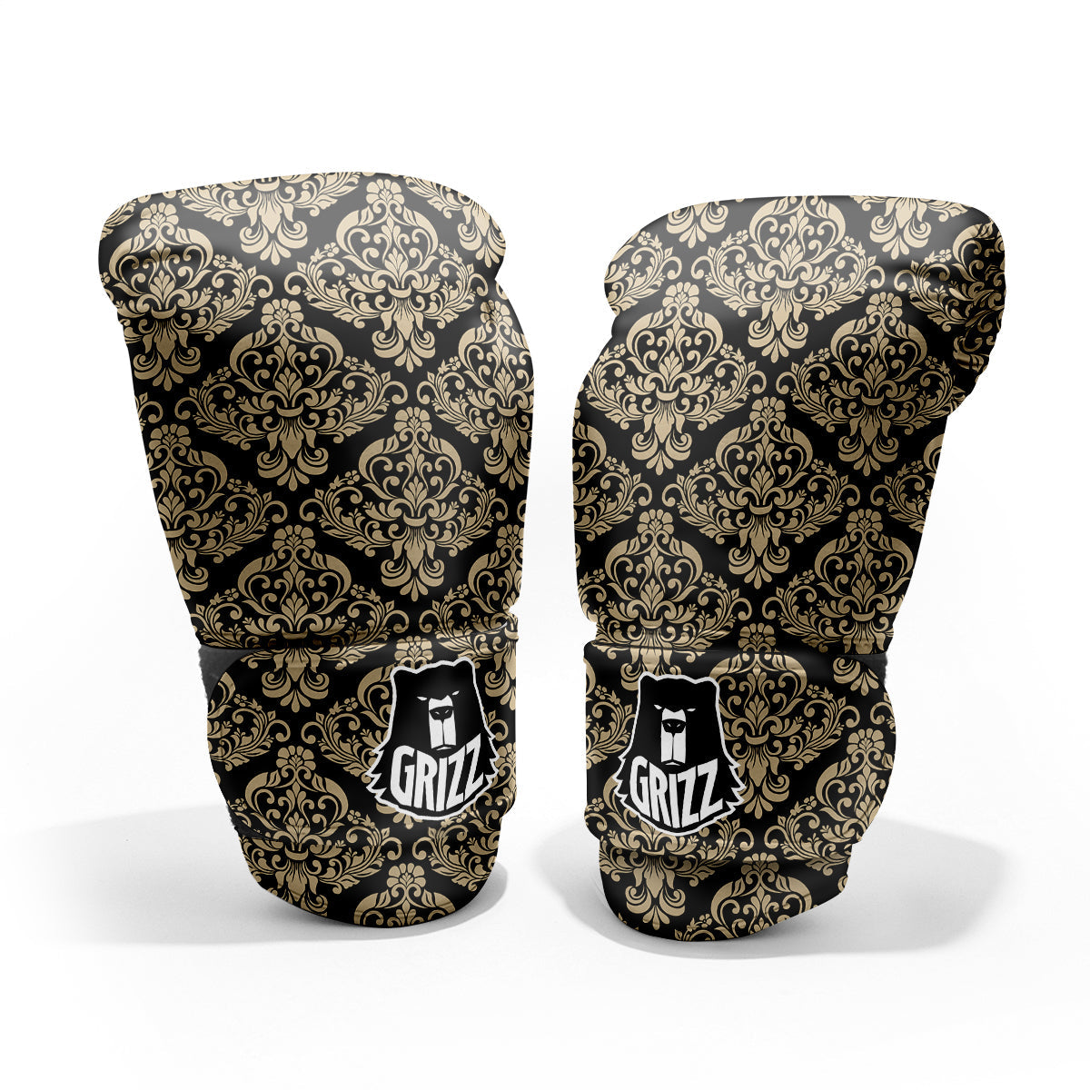 Damask Beige And Black Print Pattern Pro Boxing Glove