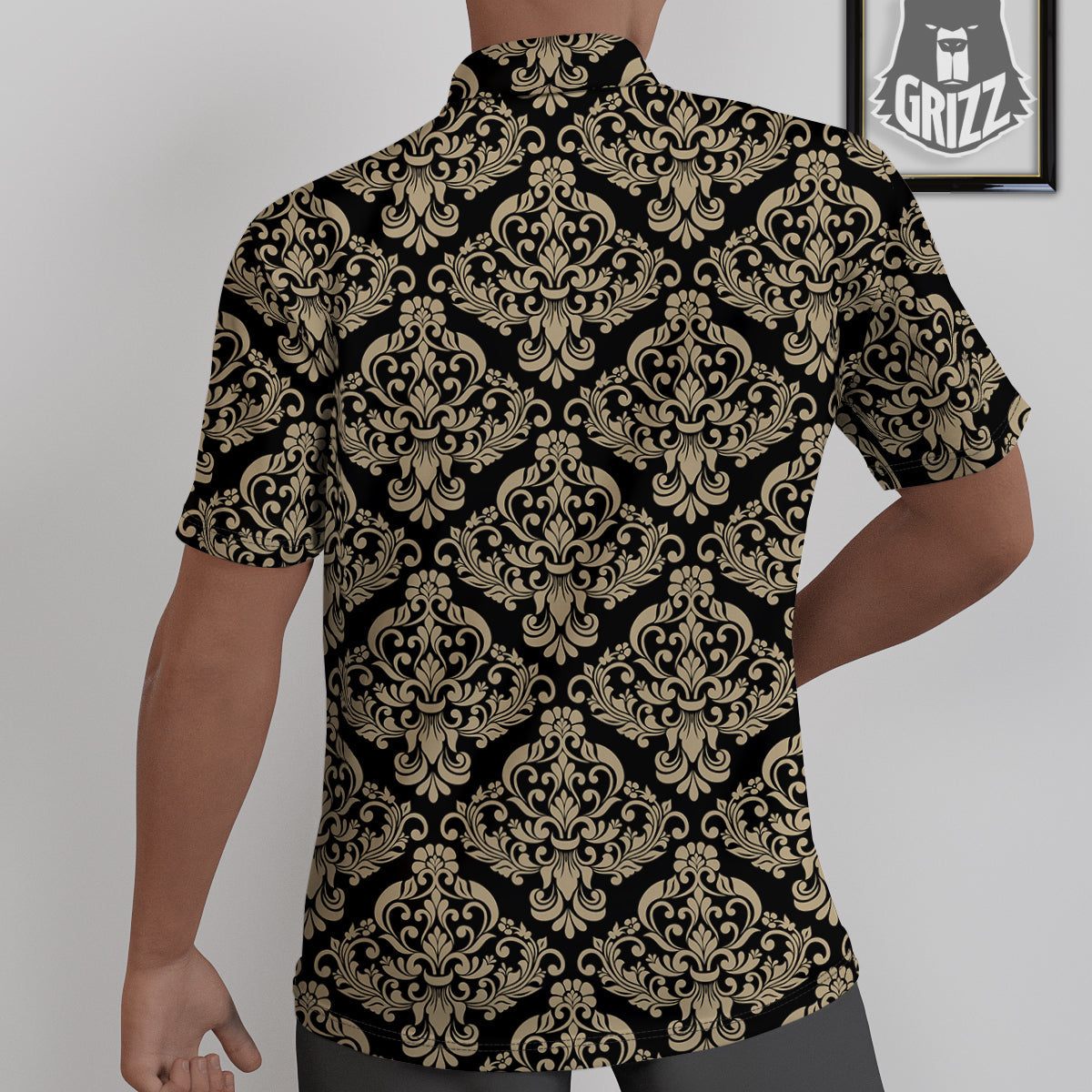 Damask Beige And Black Print Pattern Untucked Shirts-grizzshop
