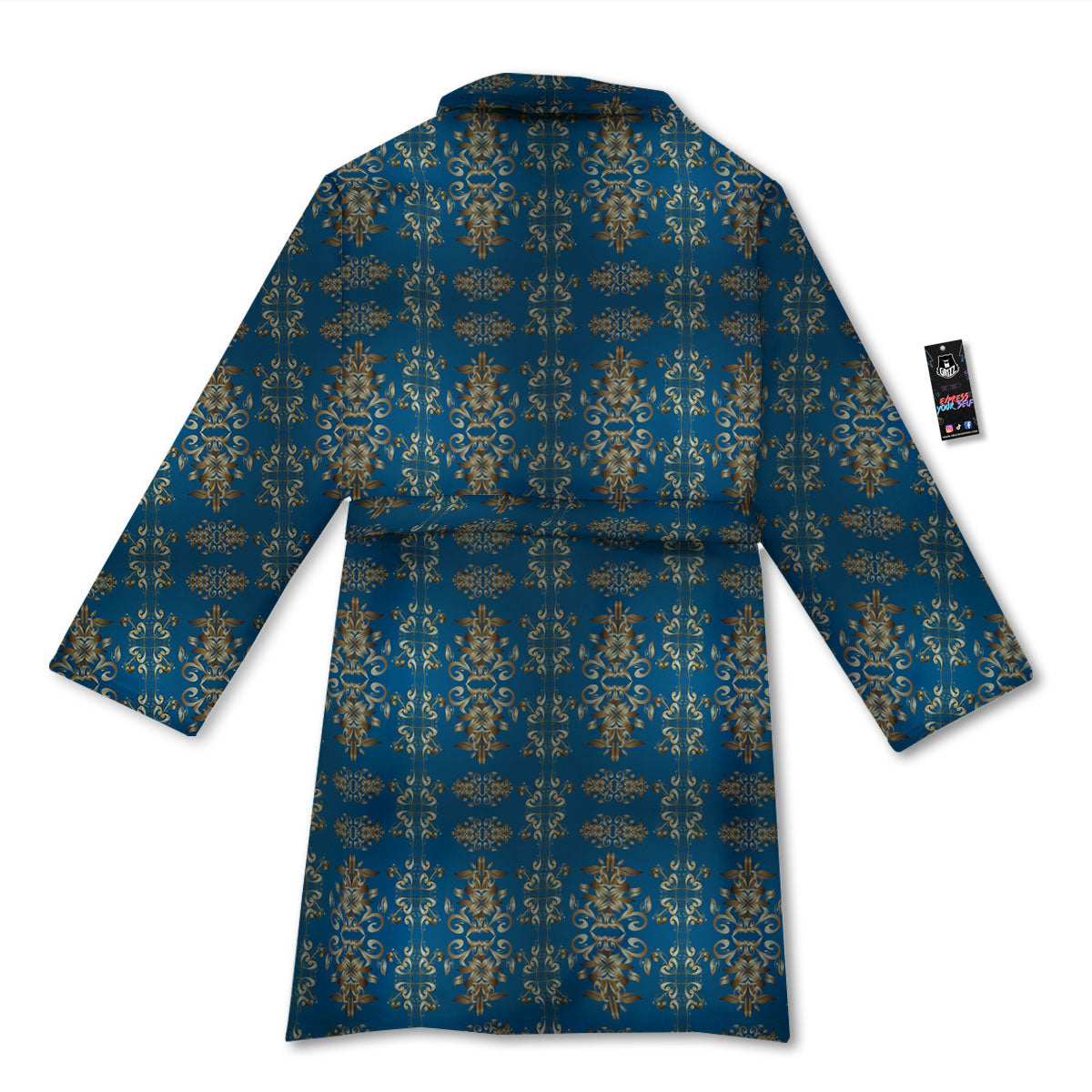 Damask Brown And Blue Print Pattern Bathrobe-grizzshop