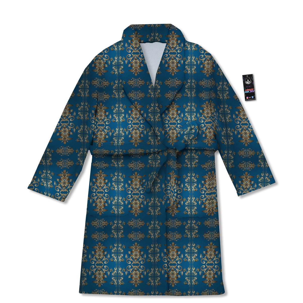 Damask Brown And Blue Print Pattern Bathrobe-grizzshop