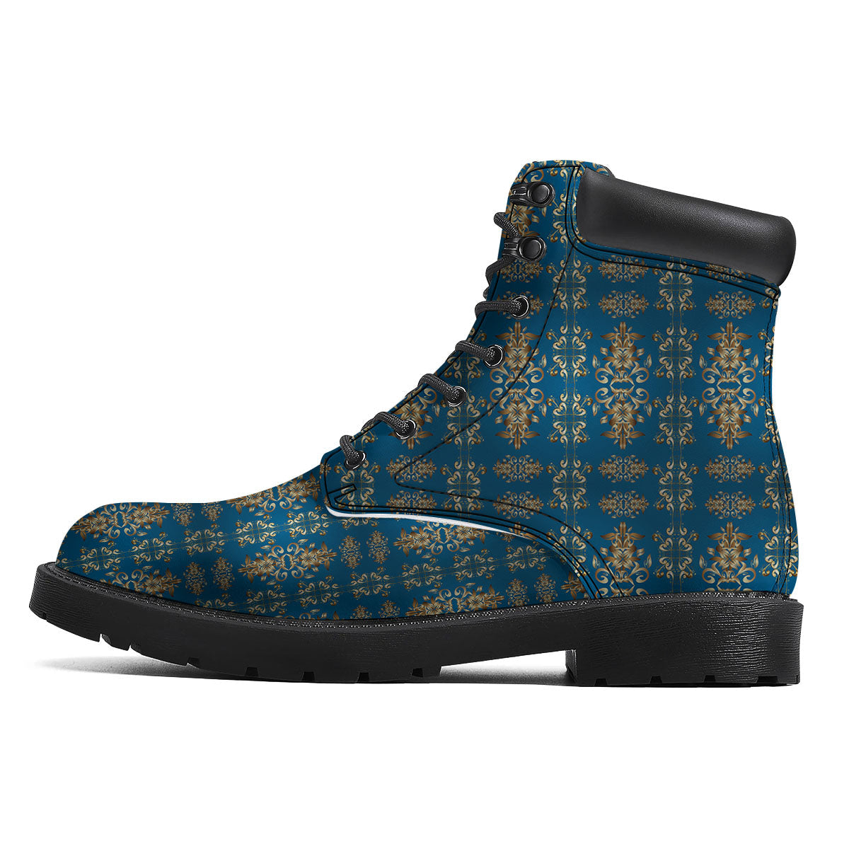 Damask Brown And Blue Print Pattern Boots-grizzshop
