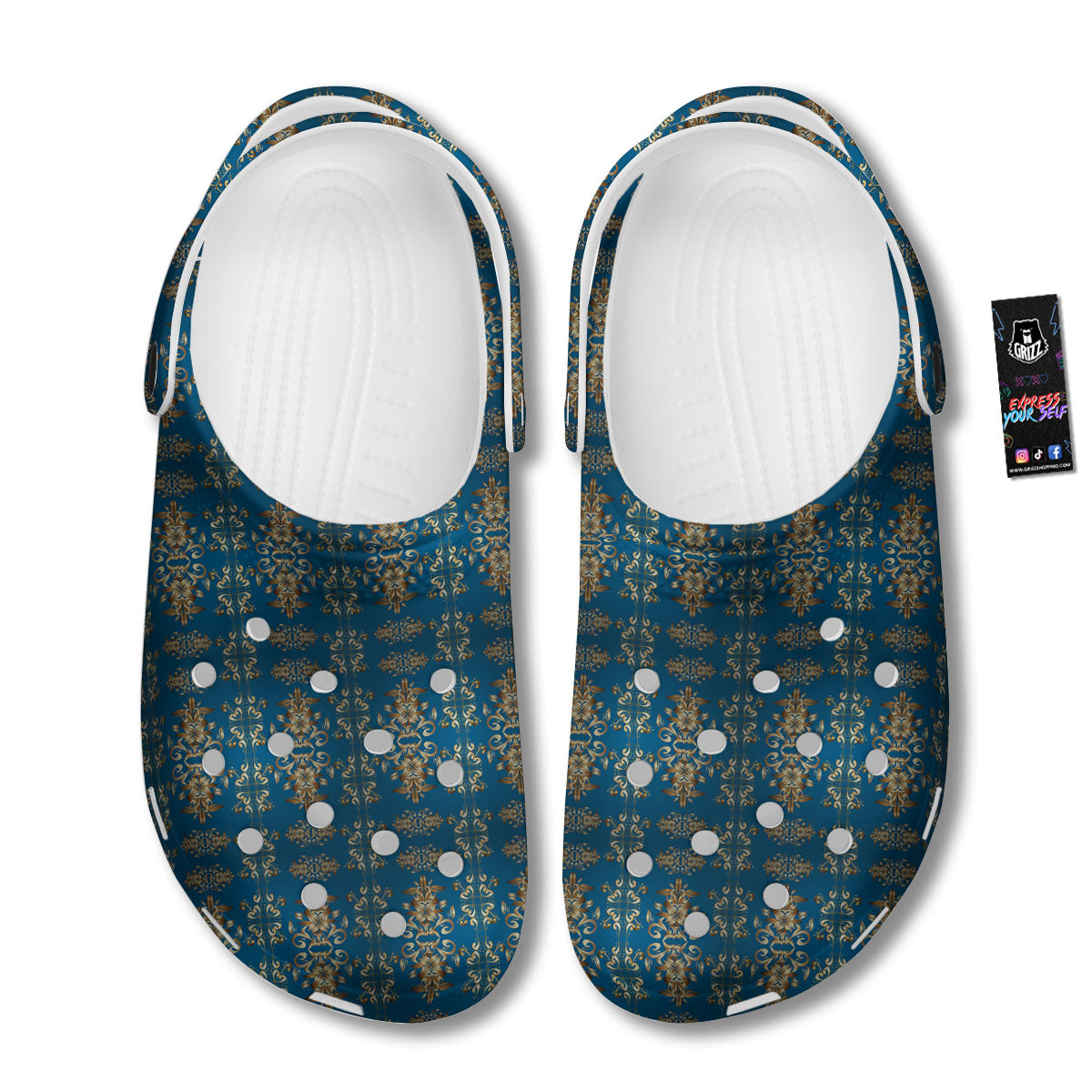 Damask Brown And Blue Print Pattern Clog-grizzshop