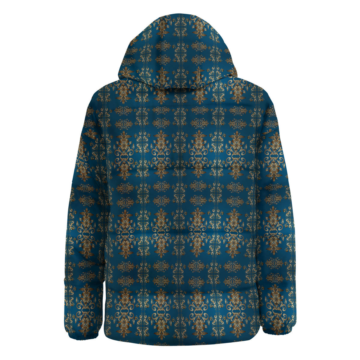 Damask Brown And Blue Print Pattern Down Jacket-grizzshop