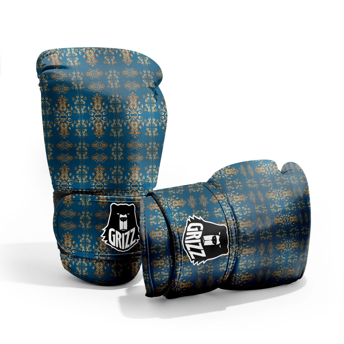 Damask Brown And Blue Print Pattern Pro Boxing Glove