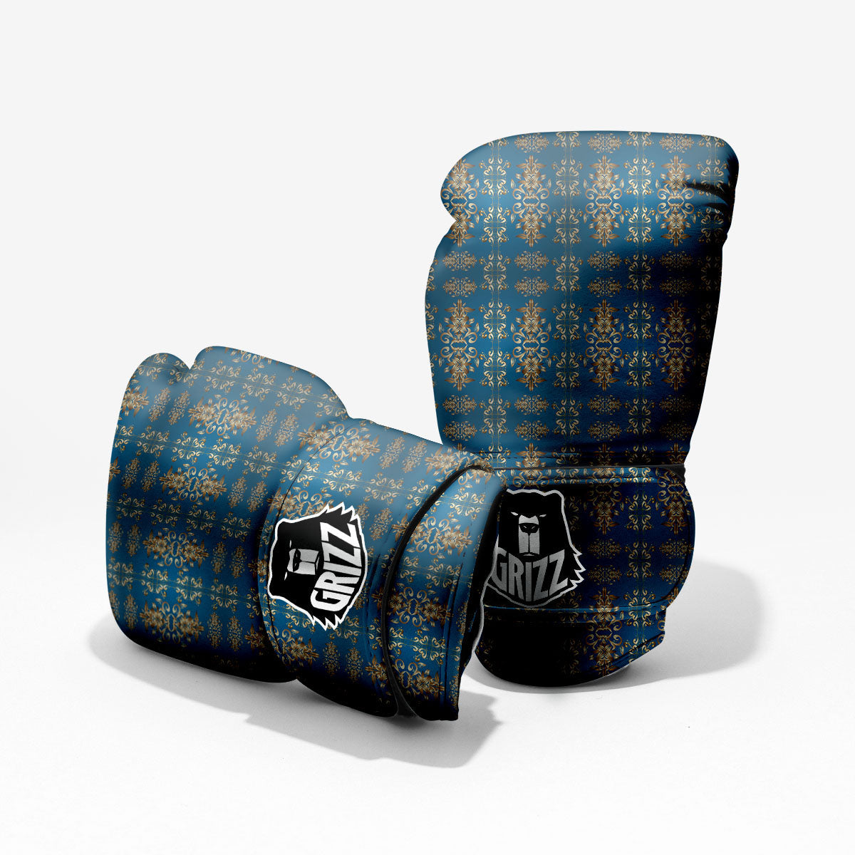 Damask Brown And Blue Print Pattern Pro Boxing Glove