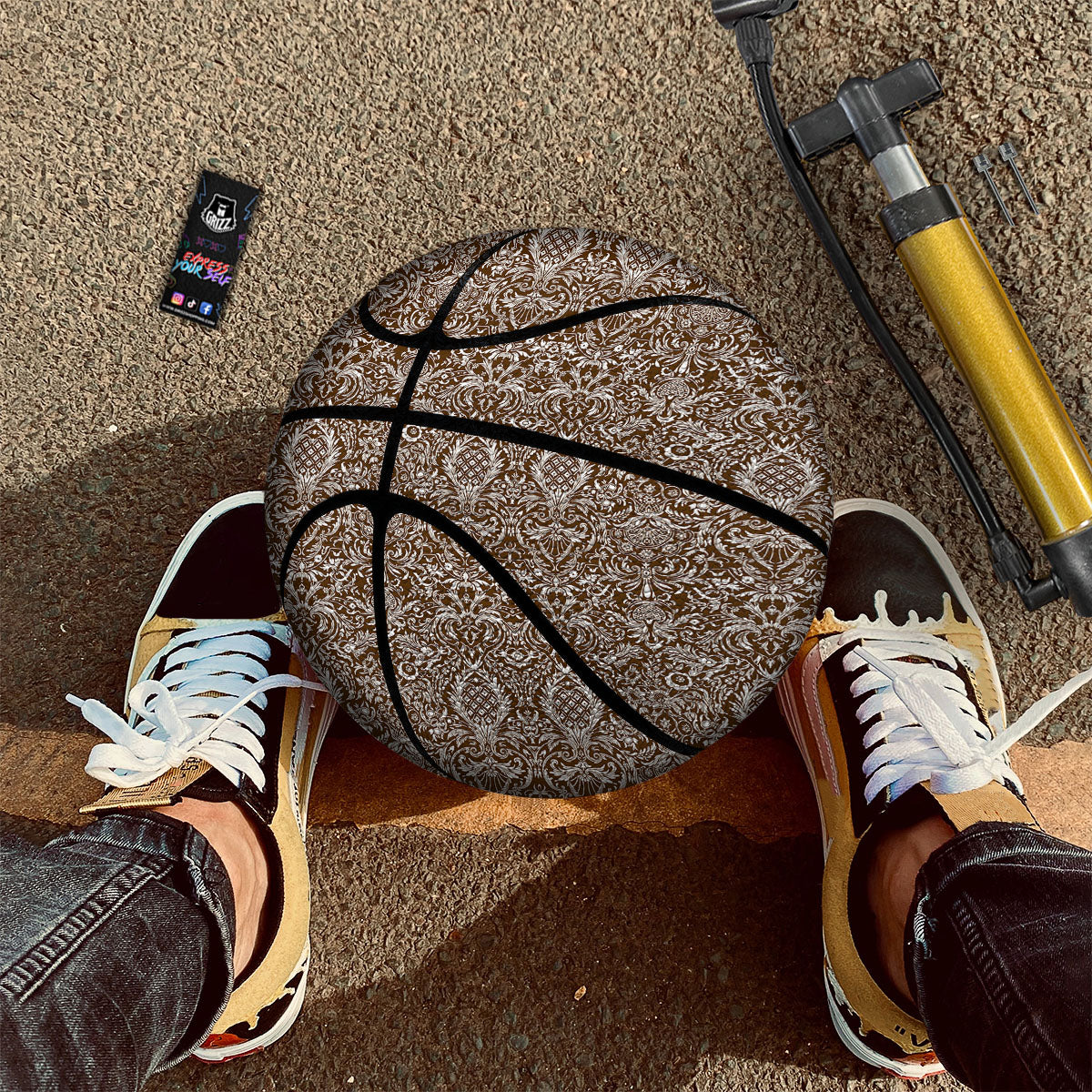 Damask Brown Print Pattern Basketball-grizzshop