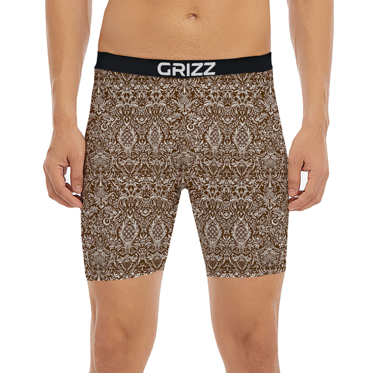 Damask Brown Print Pattern Boxer Briefs-grizzshop